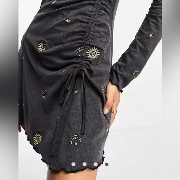 ASOS long sleeve mini dress with sun and moon embroidery sz 10 - Picture 4 of 9